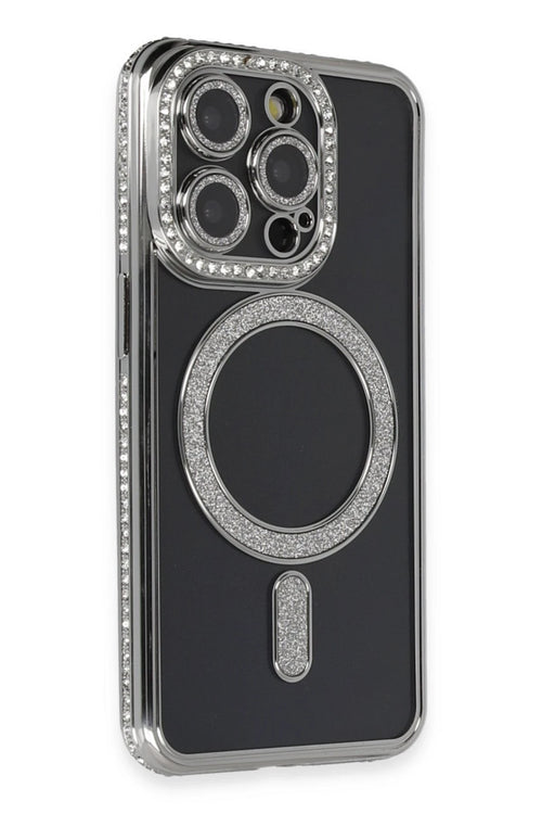 Newface Apple iPhone 14 Pro Max Kılıf Joke Simli Magneticsafe Kılıf - Gri