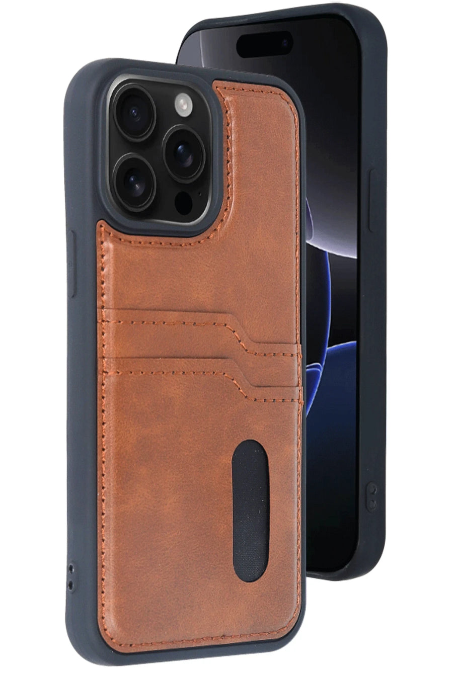 Newface Apple iPhone 14 Pro Max Kılıf Sara Kartvizitli Deri Kılıf - Taba
