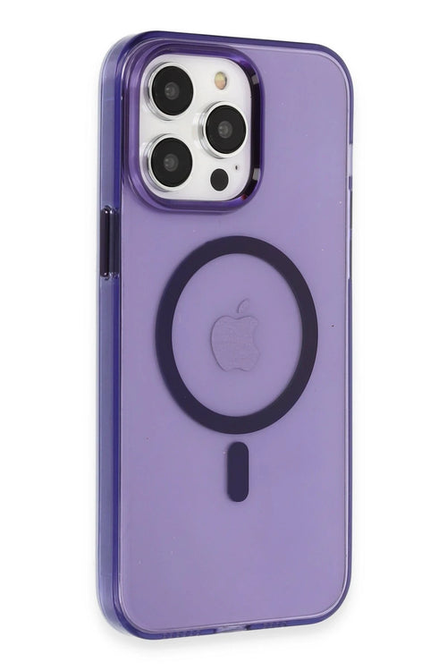 Newface Apple iPhone 14 Pro Max Kılıf Tron Şeffaf Magsafe Kapak - Derin Mor
