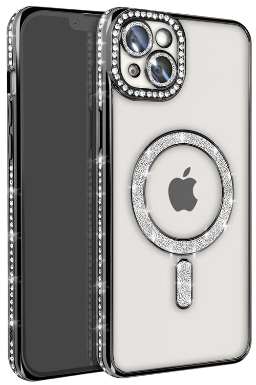 Newface Apple iPhone 15 Kılıf Joke Simli Magneticsafe Kılıf - Siyah