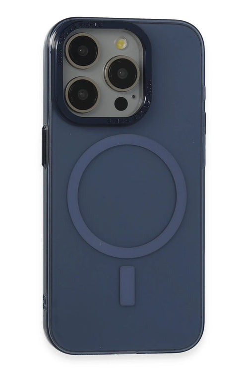 Newface Apple iPhone 15 Pro Kılıf Anka PC Magneticsafe Sert Metal Kapak - Lacivert