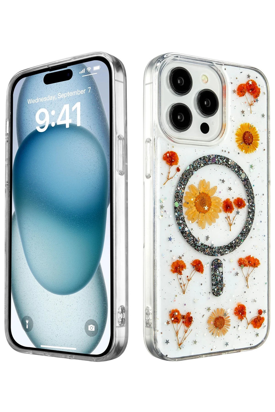 Newface Apple iPhone 15 Pro Kılıf Daisy Simli Magsafe Kapak - Siyah