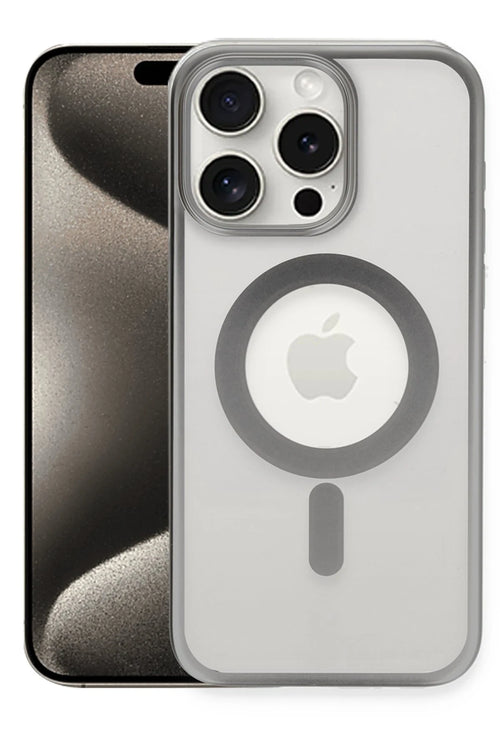 Newface Apple iPhone 15 Pro Kılıf Erozi Magsafe Kapak - Gümüş