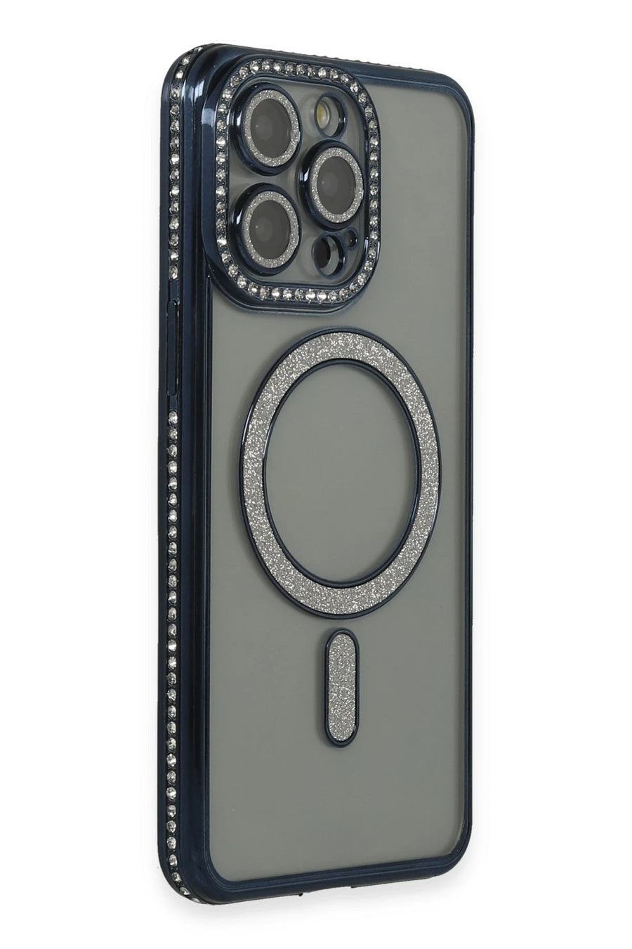 Newface Apple iPhone 15 Pro Max Kılıf Joke Simli Magneticsafe Kılıf - Lacivert