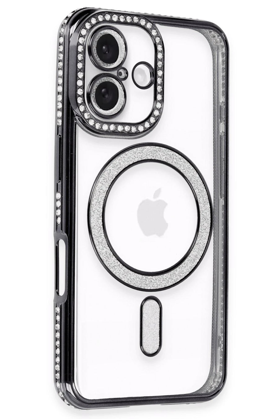 Newface Apple iPhone 16 Kılıf Joke Simli Magneticsafe Kılıf - Siyah