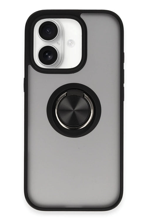 Newface Apple iPhone 16 Kılıf Montreal Yüzüklü Silikon Kapak - Siyah