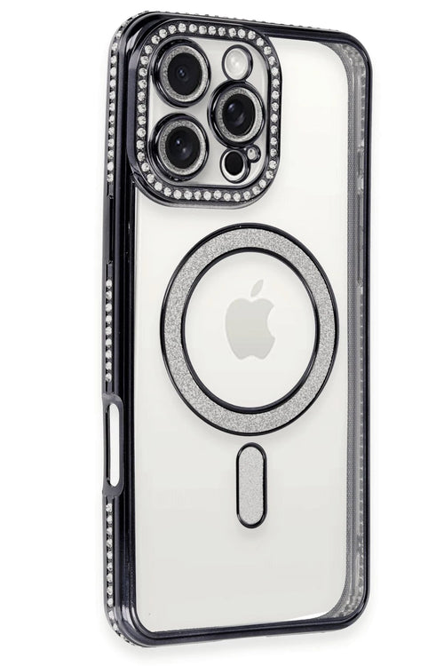 Newface Apple iPhone 16 Pro Kılıf Joke Simli Magneticsafe Kılıf - Siyah