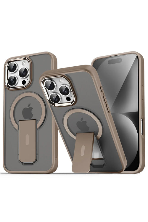 Newface Apple iPhone 16 Pro Kılıf Tork Magsafe Standlı Kapak - Kahverengi