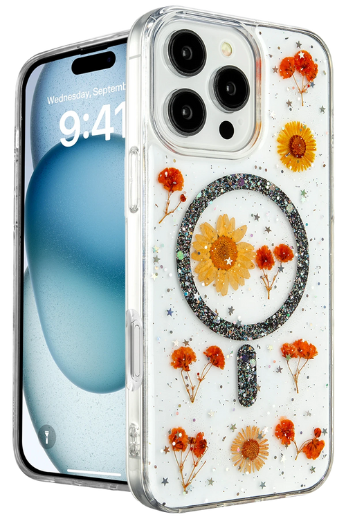 Newface Apple iPhone 16 Pro Max Kılıf Daisy Simli Magsafe Kapak - Siyah