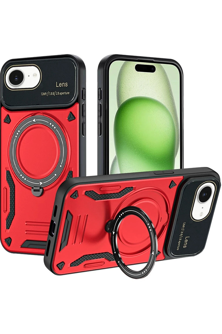 Newface Apple iPhone 16E Kılıf Joy Lens Standlı Kapak - Kırmızı