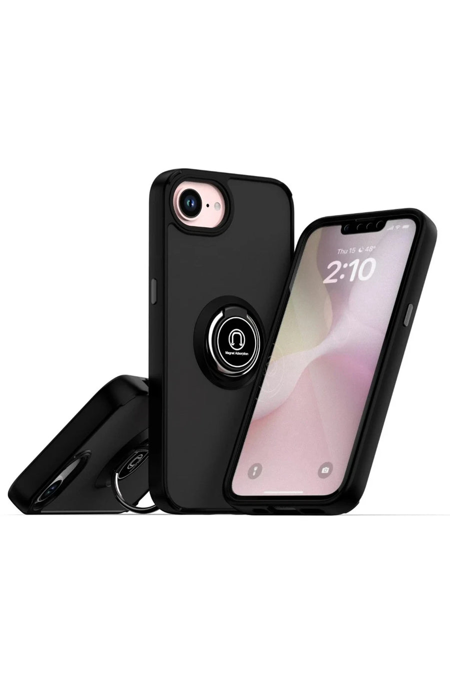 Newface Apple iPhone 16E Kılıf Montreal Yüzüklü Silikon Kapak - Siyah