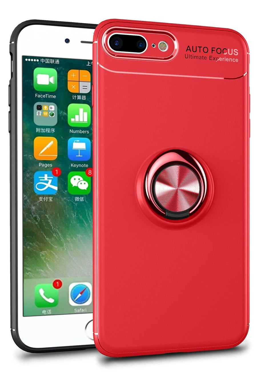 Newface Apple iPhone 7 Plus Kılıf Range Yüzüklü Silikon - Kırmızı