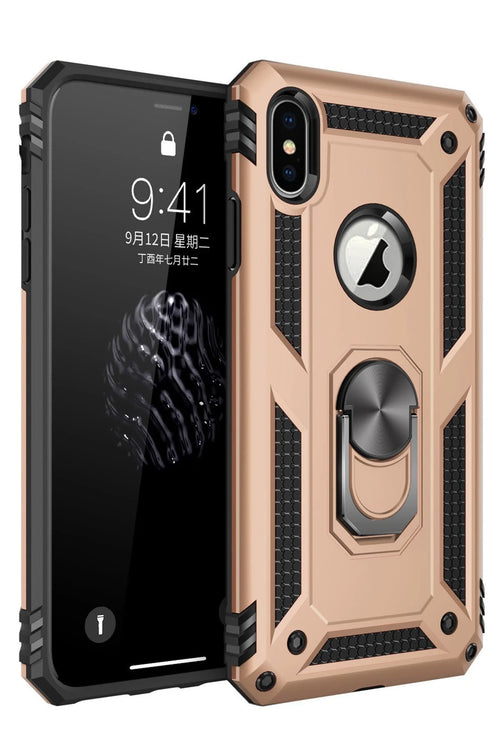 Newface Apple iPhone X Kılıf Sofya Yüzüklü Silikon Kapak - Gold