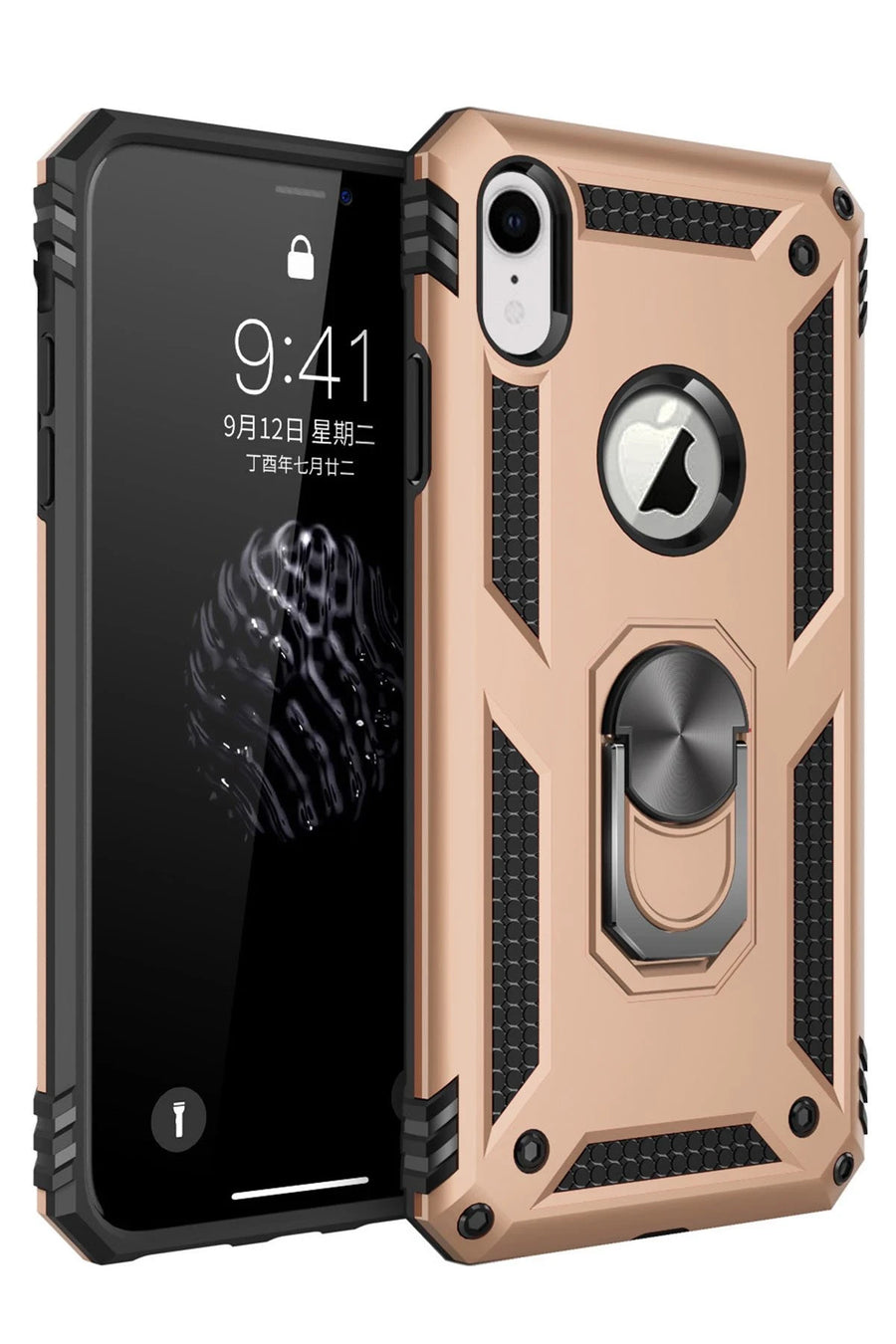 Newface Apple iPhone XR Kılıf Sofya Yüzüklü Silikon Kapak - Gold
