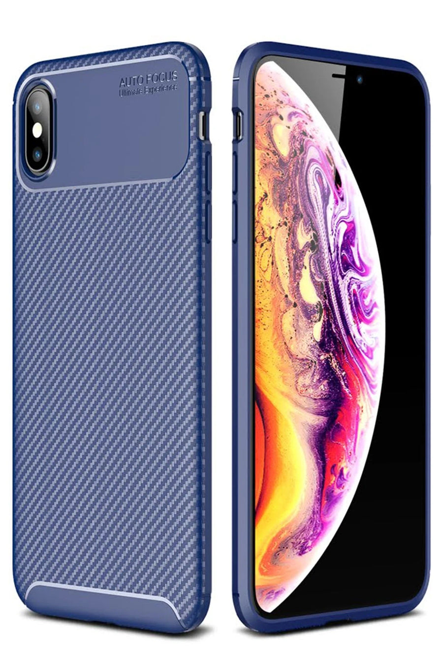 Newface Apple iPhone XS Max Kılıf Auto Focus Karbon Kapak - Lacivert