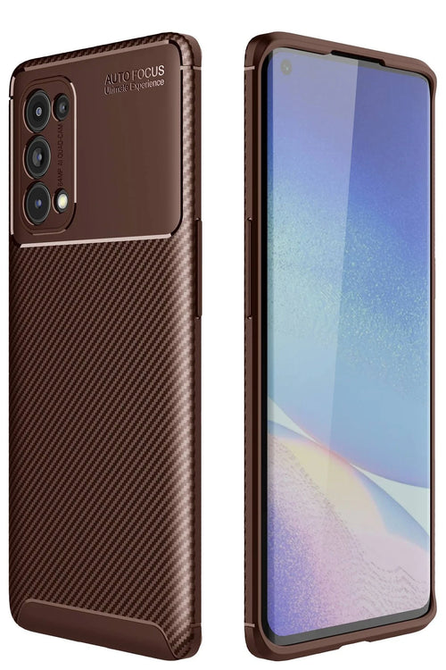 Newface Oppo Reno 5 Pro Kılıf Auto Focus Karbon Kapak - Kahverengi