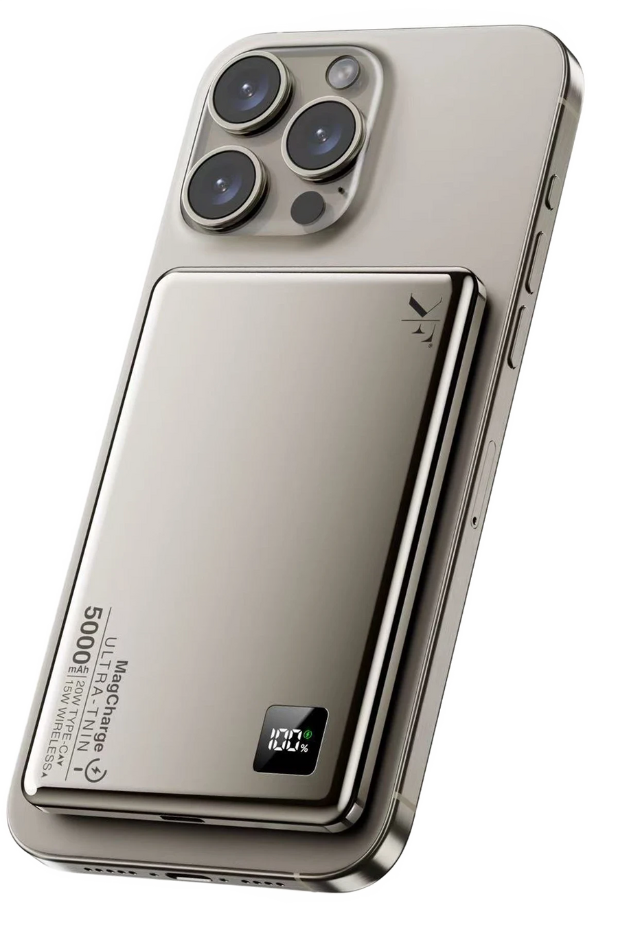 Newface PW555 5.000 mAh Dijital Göstergeli 18W Type-C ve 15W Kablosuz Şarj PD Hızlı Şarj Magsafe Powerbank - Titanyum