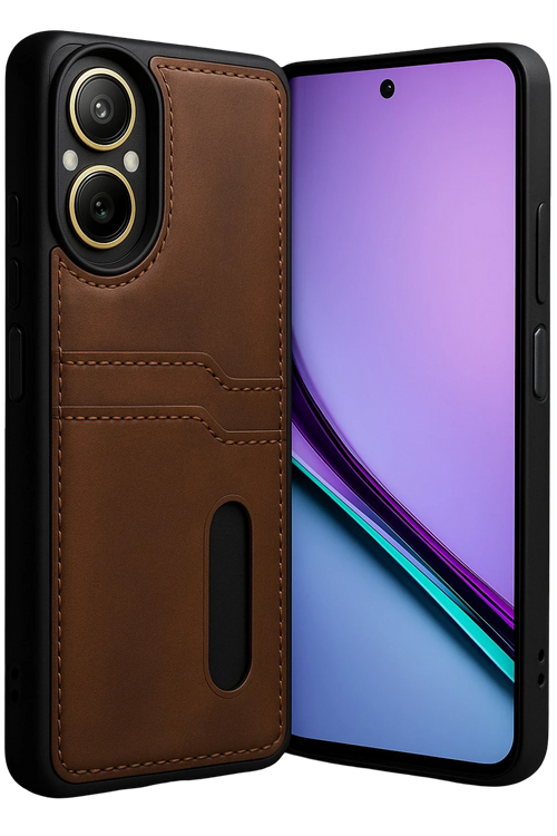 Newface Realme 12 Lite Kılıf Sara Kartvizitli Deri Kılıf - Taba