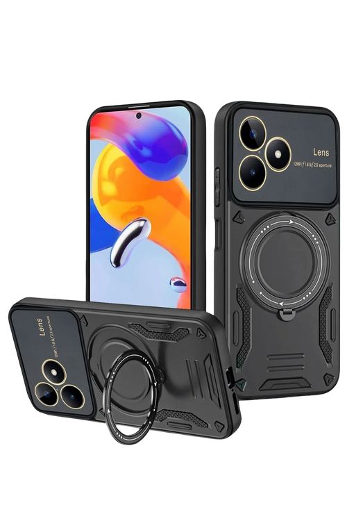 Newface Realme C53 Kılıf Joy Lens Standlı Kapak - Siyah