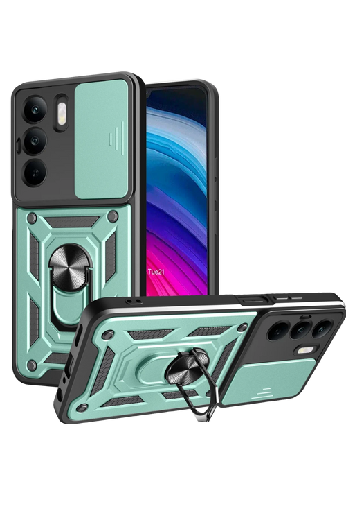 Newface Realme C75 4G Kılıf Pars Lens Yüzüklü Silikon - Yeşil