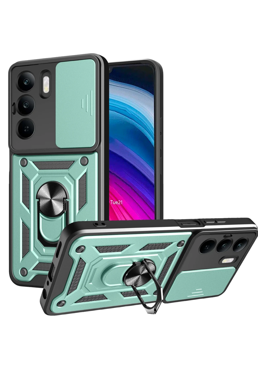Newface Realme C75 4G Kılıf Pars Lens Yüzüklü Silikon - Yeşil