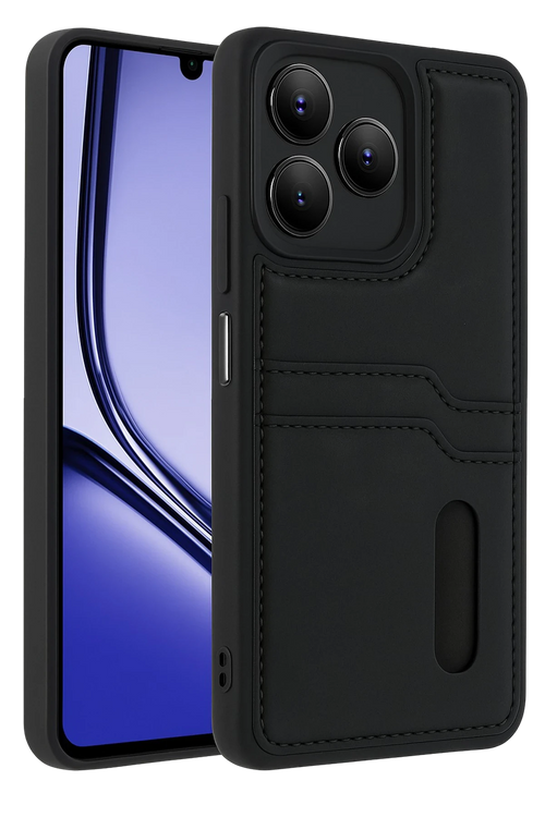 Newface Realme Note 50 4G Kılıf Sara Kartvizitli Deri Kılıf - Siyah