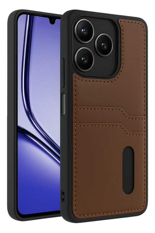 Newface Realme Note 50 4G Kılıf Sara Kartvizitli Deri Kılıf - Taba