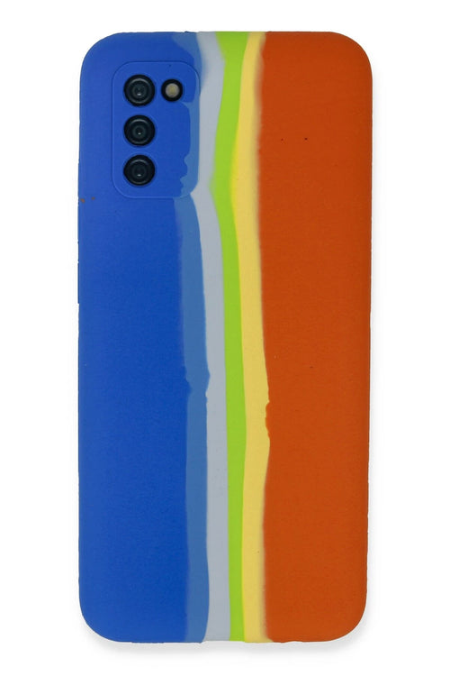 Newface Samsung Galaxy A03S Kılıf Ebruli Lansman Silikon - Mavi-Turuncu