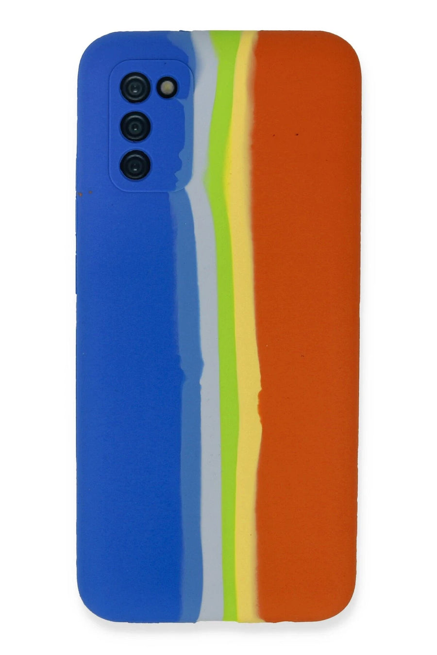 Newface Samsung Galaxy A03S Kılıf Ebruli Lansman Silikon - Mavi-Turuncu