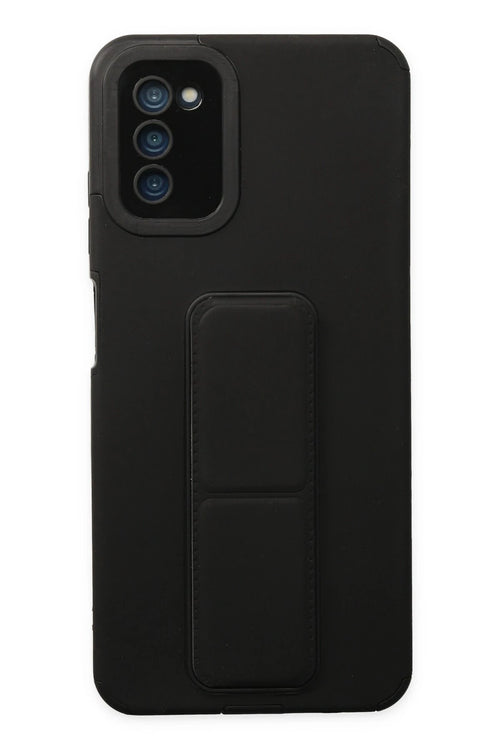 Newface Samsung Galaxy A03S Kılıf Mega Standlı Silikon - Siyah