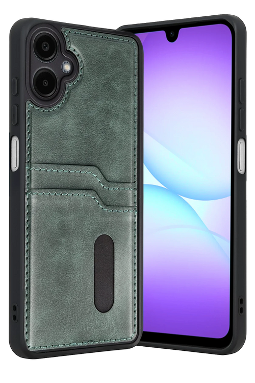 Newface Samsung Galaxy A07 4G Sara Kartvizitli Deri Kılıf - Yeşil