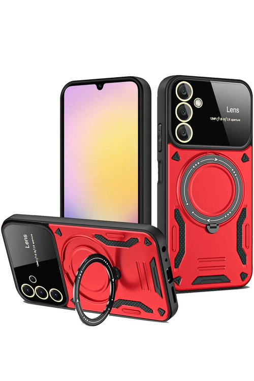 Newface Samsung Galaxy A14 4G Kılıf Joy Lens Standlı Kapak - Kırmızı