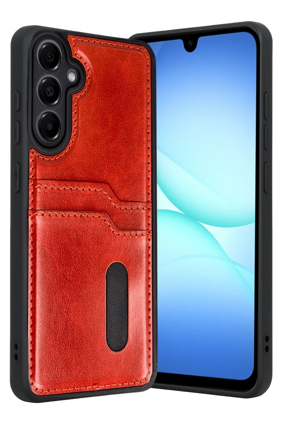 Newface Samsung Galaxy A17 5G Sara Kartvizitli Deri Kılıf - Kırmızı