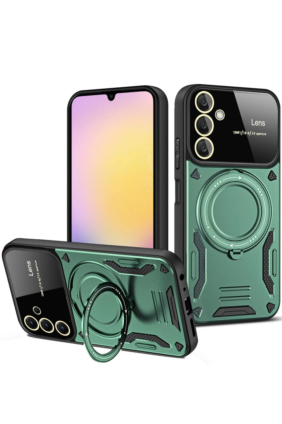 Newface Samsung Galaxy A25 5G Kılıf Joy Lens Standlı Kapak - Koyu Yeşil