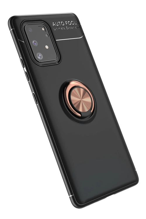 Newface Samsung Galaxy A91 / S10 Lite Kılıf Range Yüzüklü Silikon - Siyah-Gold