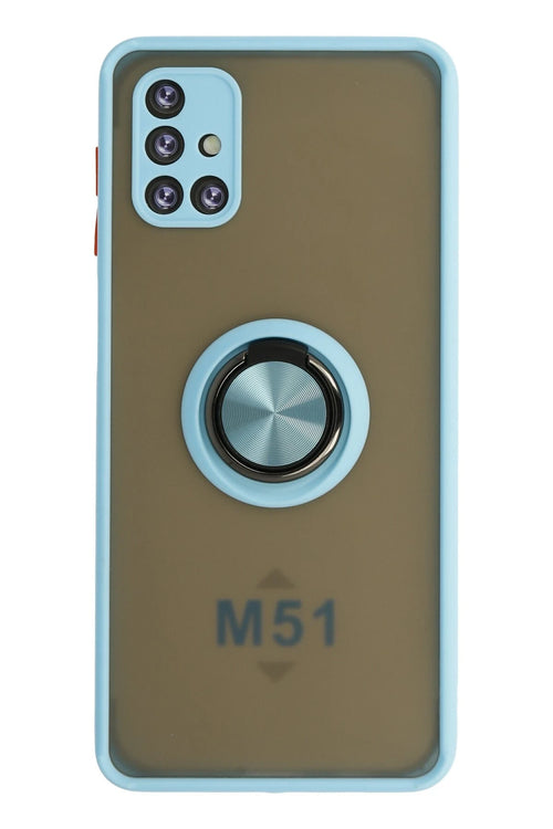 Newface Samsung Galaxy M51 Kılıf Montreal Yüzüklü Silikon Kapak - Buz Mavi