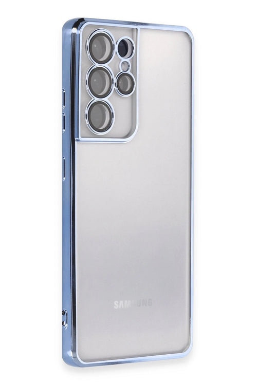Newface Samsung Galaxy S21 Ultra Kılıf Razer Lensli Silikon - Açık Mavi