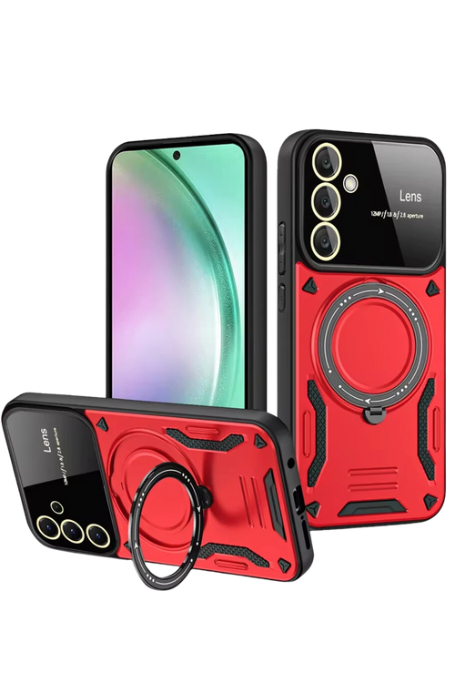 Newface Samsung Galaxy S24 FE Kılıf Joy Lens Standlı Kapak - Kırmızı