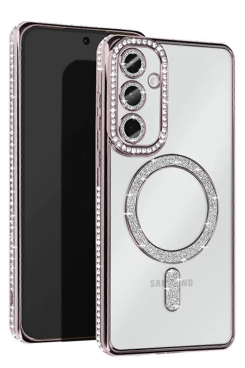 Newface Samsung Galaxy S25 Kılıf Joke Simli Magneticsafe Kılıf - Gümüş