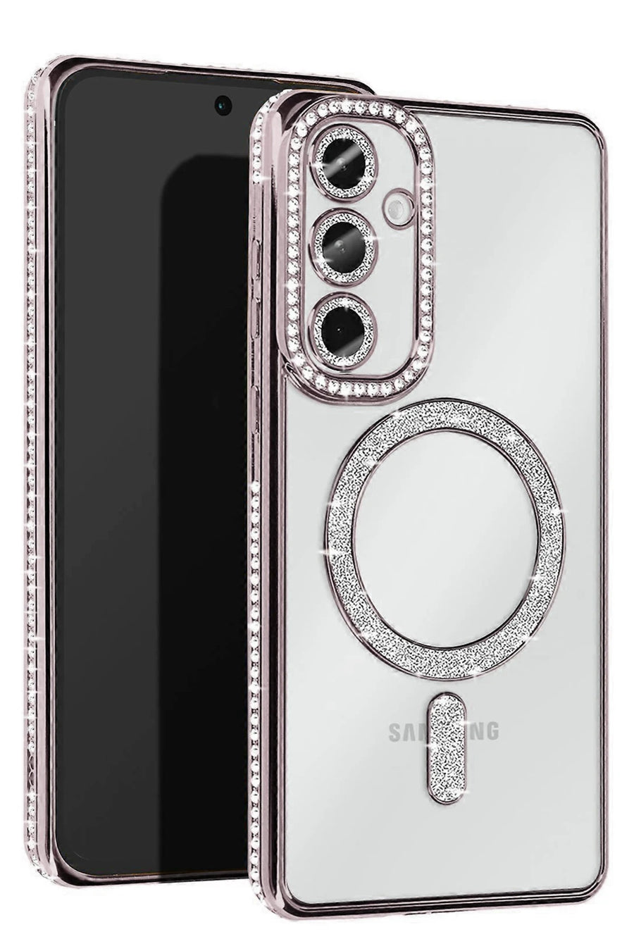Newface Samsung Galaxy S25 Kılıf Joke Simli Magneticsafe Kılıf - Gümüş