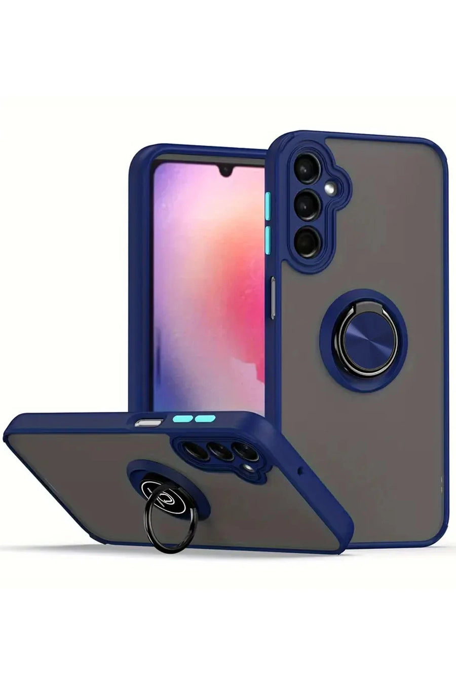 Newface Samsung Galaxy S25 Kılıf Montreal Yüzüklü Silikon Kapak - Lacivert