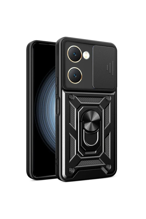 Newface Vivo Y18 Kılıf Pars Lens Yüzüklü Silikon - Siyah