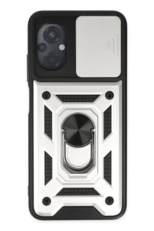 Newface Xiaomi Poco M5 Kılıf Pars Lens Yüzüklü Silikon - Gümüş