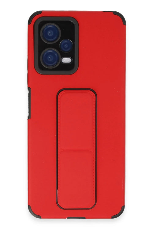 Newface Xiaomi Poco X5 5G Kılıf Mega Standlı Silikon - Kırmızı