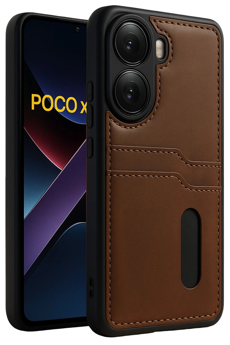 Newface Xiaomi Poco X7 Pro Kılıf Sara Kartvizitli Deri Kılıf - Taba
