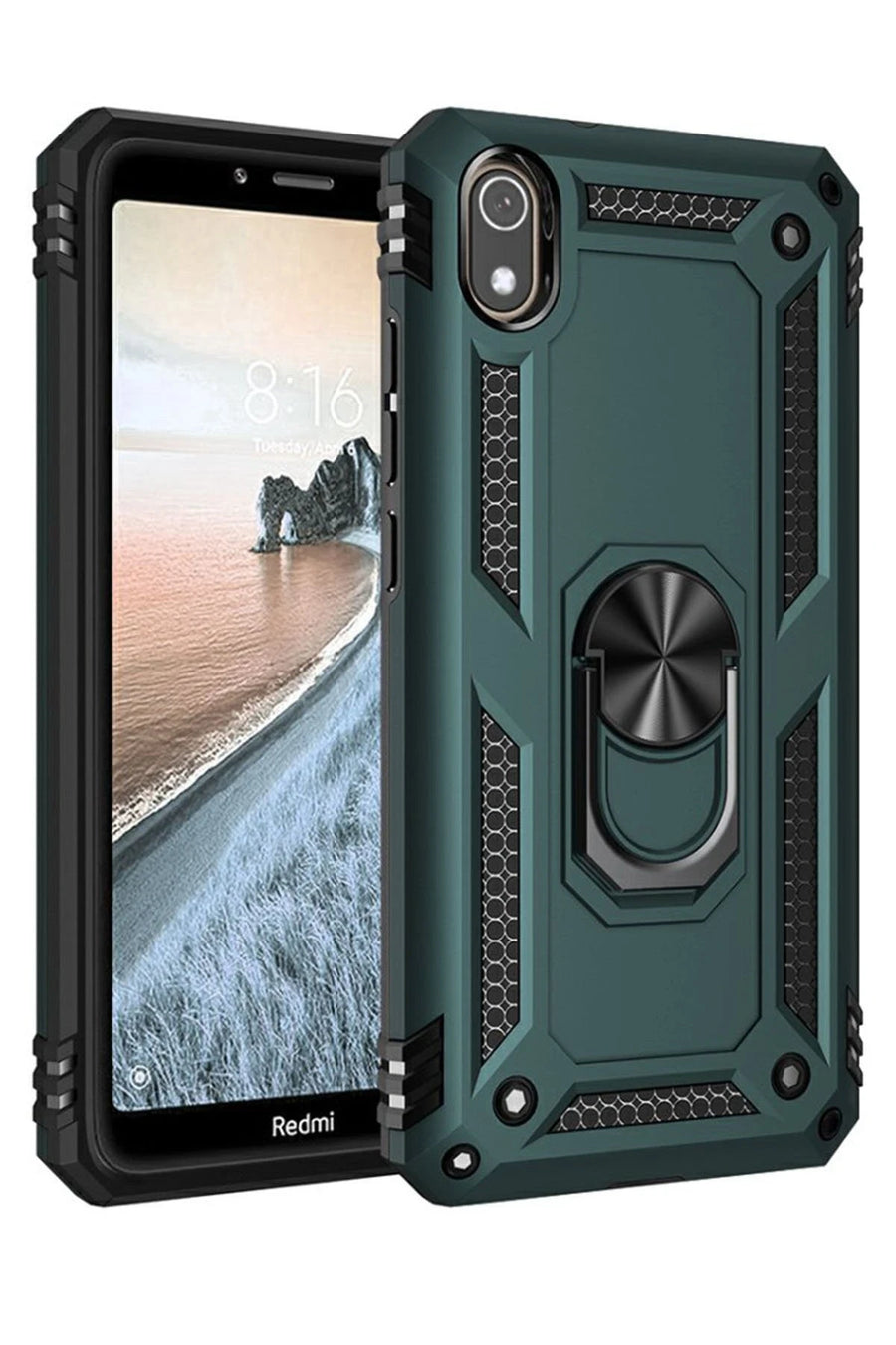 Newface Xiaomi Redmi 7A Kılıf Sofya Yüzüklü Silikon Kapak - Yeşil