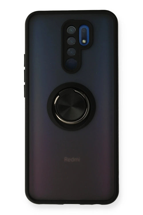 Newface Xiaomi Redmi 9 Kılıf Montreal Yüzüklü Silikon Kapak - Siyah