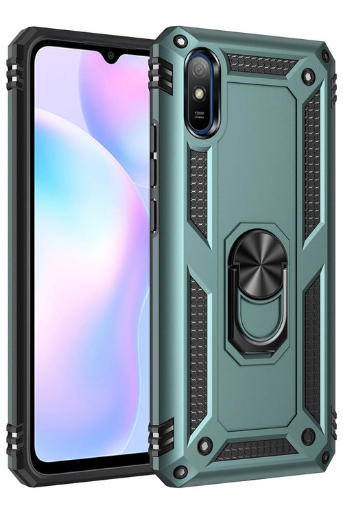 Newface Xiaomi Redmi 9A Kılıf Sofya Yüzüklü Silikon Kapak - Yeşil