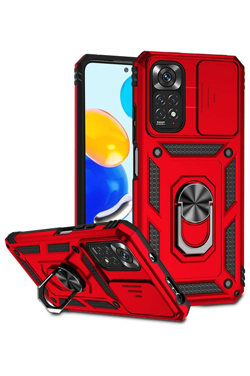Newface Xiaomi Redmi Note 11 Pro Kılıf Pars Lens Yüzüklü Silikon - Kırmızı