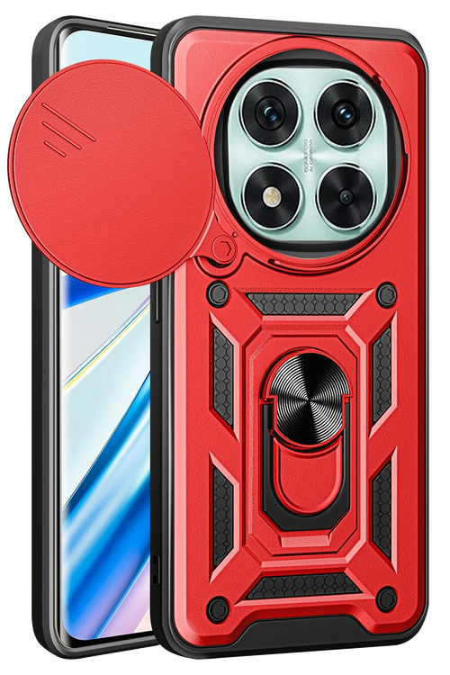 Newface Xiaomi Redmi Note 14 Pro 4G Kılıf Pars Lens Yüzüklü Silikon - Kırmızı
